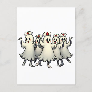 Spooky Halloween Spöken i Nurse Kostym Vykort