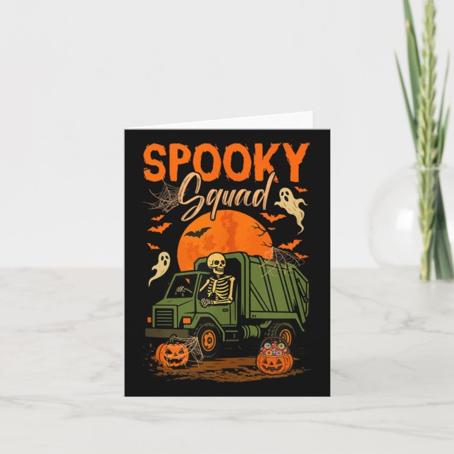 Spooky Halloween Squad Skeleton Driving Sopor Tr Kort (Framsida)