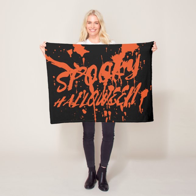 Spooky Halloween Stänk Retro Red Orange Horror Fleecefilt (På plats)