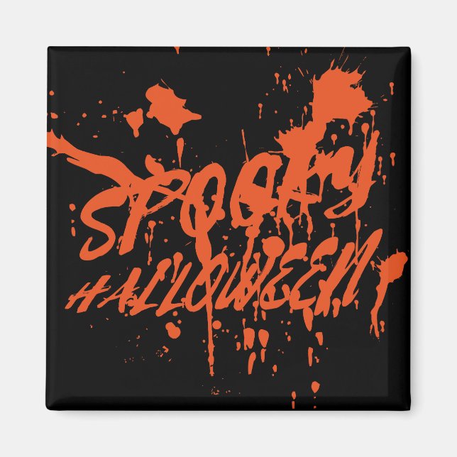 Spooky Halloween Stänk Retro Red Orange Horror Magnet (Framsidan)
