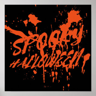 Spooky Halloween Stänk Retro Red Orange Horror Poster