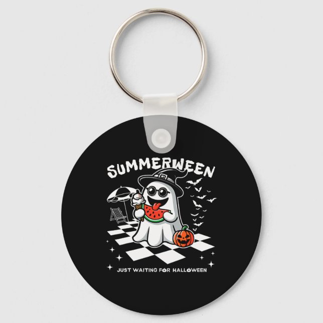 Spooky Halloween Summer Vibes Pumpkin Ghost Tee Nyckelring (Framsida)