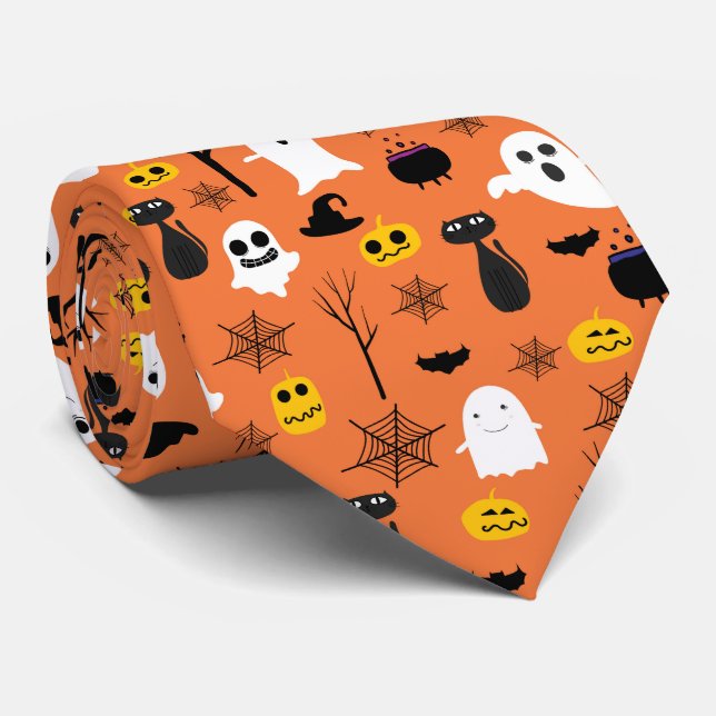 Spooky Halloween-symboler klassisk färg mönster Slips (Rullad)