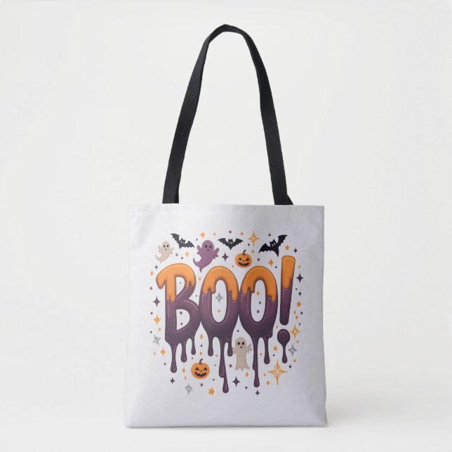 Spooky Halloween Tote Bag | Roligt Bus eller godis Tygkasse (Framsida)