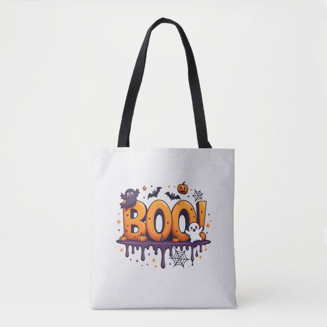 Spooky Halloween Tote Bag | Roligt Bus eller godis Tygkasse (Framsida)