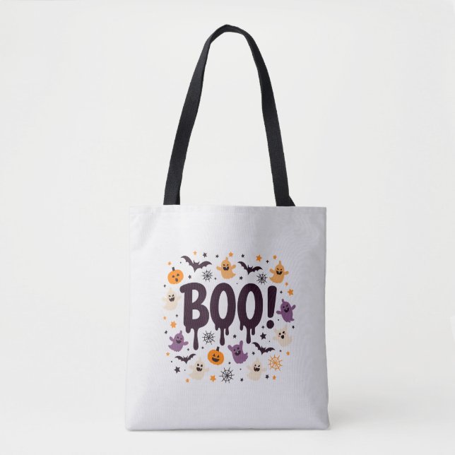 Spooky Halloween Tote Bag | Roligt Bus eller godis Tygkasse (Framsida)
