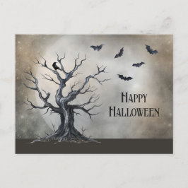 Spooky Halloween Träd med Raven och Fladdermus Vykort