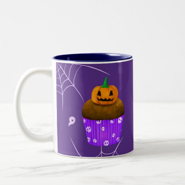 Spooky Halloween Treats Ghost och Pumpkin Cupcoa Två-Tonad Mugg (Vänster)
