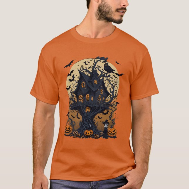 Spooky Halloween Treehouse Manar-Shirt T Shirt (Framsida)