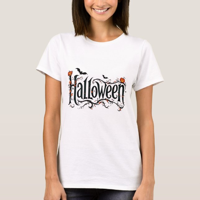 Spooky Halloween Typography T-Shirt med Pumpkins (Framsida)