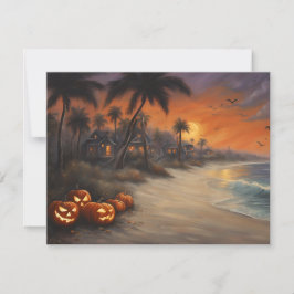 Spooky Halloween vid Beach - Blank Notecard Inbjudningar