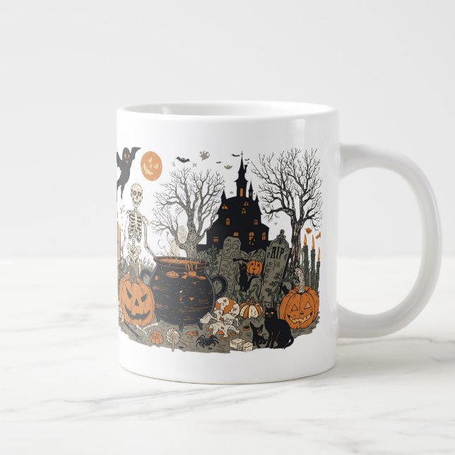 Spooky Halloween Vintage Design - Ghost, Pumpkin Jumbo Mugg (Höger)