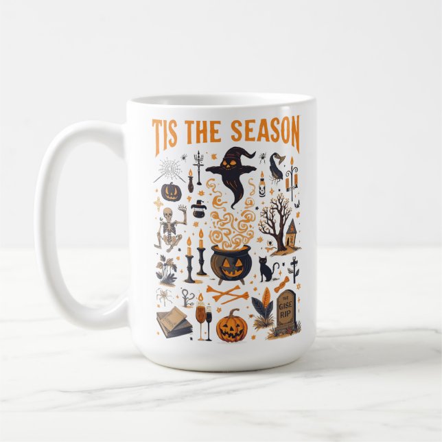 Spooky Halloween Vintage Design - Ghost, Pumpkin Kaffemugg (Vänster)