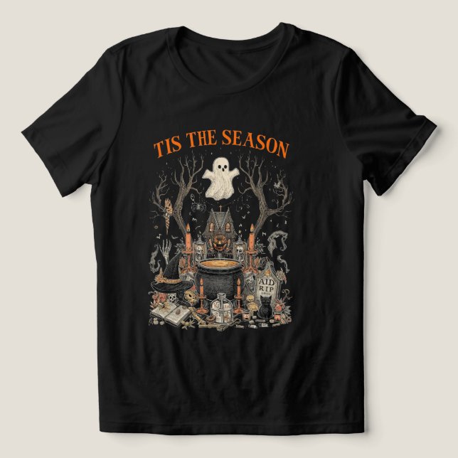 Spooky Halloween Vintage Design - Ghost, Pumpkin T Shirt (Design Framsida)