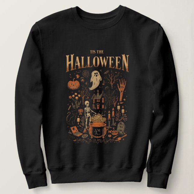 Spooky Halloween Vintage Design - Ghost, Pumpkin T Shirt (Design framsida)