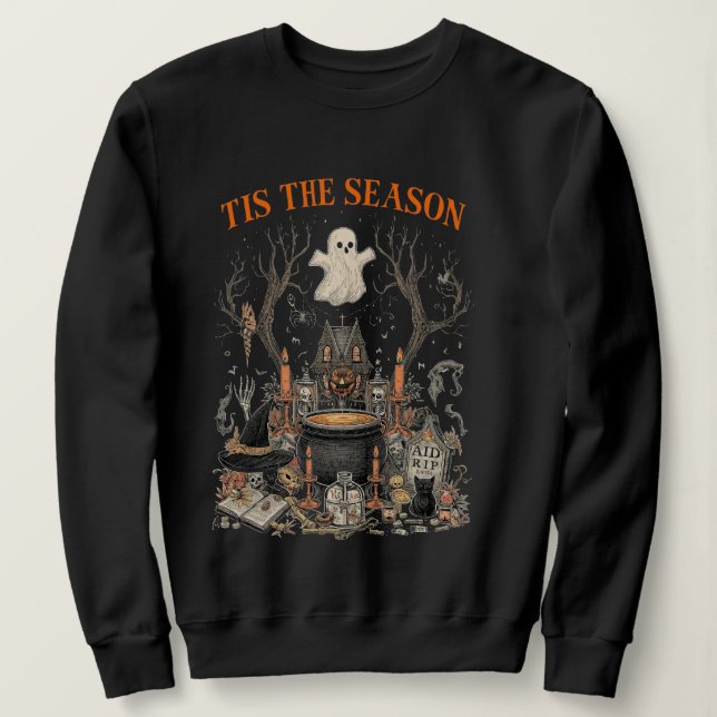 Spooky Halloween Vintage Design - Ghost, Pumpkin T Shirt (Design framsida)