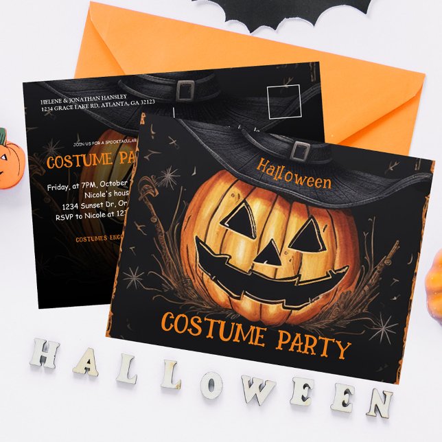 Spooky Halloween Vuxen Costume Corporate Party Inbjudan Vykort (Spooky Halloween Adult Costume Party Invitation Postcard)