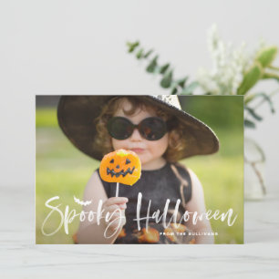 Spooky Halloween White Push Lettering Photo Julkort