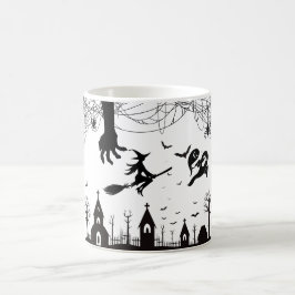 Spooky Halloween Witch & Bats Pattern Mug Kaffemugg