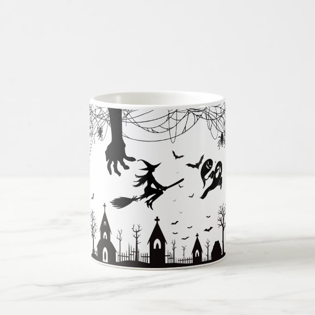 Spooky Halloween Witch & Bats Pattern Mug Kaffemugg (Center)