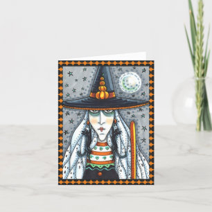 SPOOKY HALLOWEEN WITCH, BLACK CAT EARRINGCARD KORT
