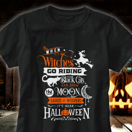 Spooky Halloween Witch & Cat T-Shirt - Roligt för