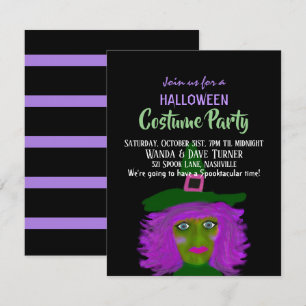 Spooky Halloween Witch Costume Party Inbjudningar