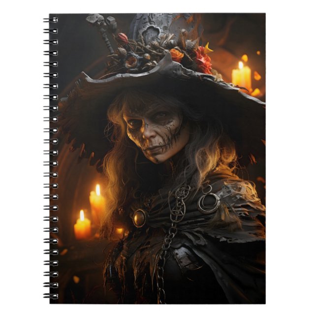 Spooky Halloween Witch Fantastisk Coola Porträtt Anteckningsbok (Framsidan)