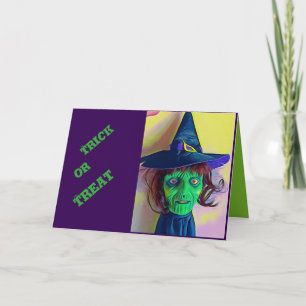 Spooky Halloween Witch, fin fras färgstark Kort