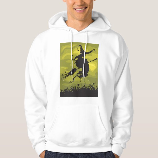 Spooky Halloween Witch Flying on Broomstick Hoodie (Framsida)