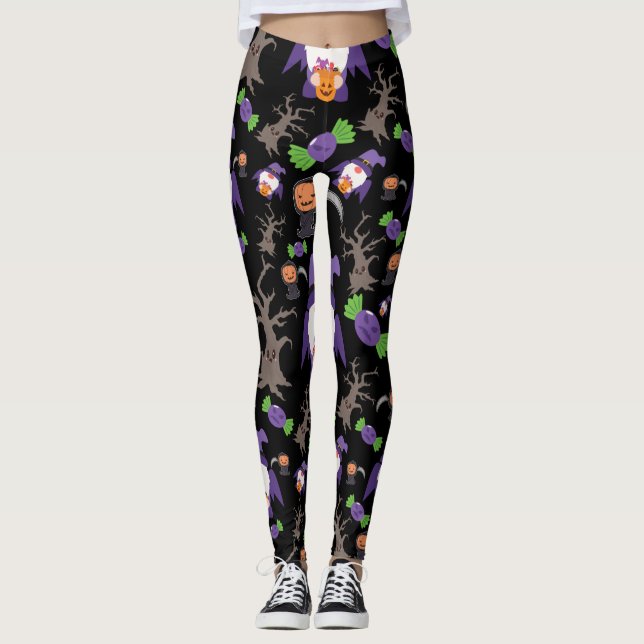 Spooky Halloween Witch Gnome Leggings (Framsida)