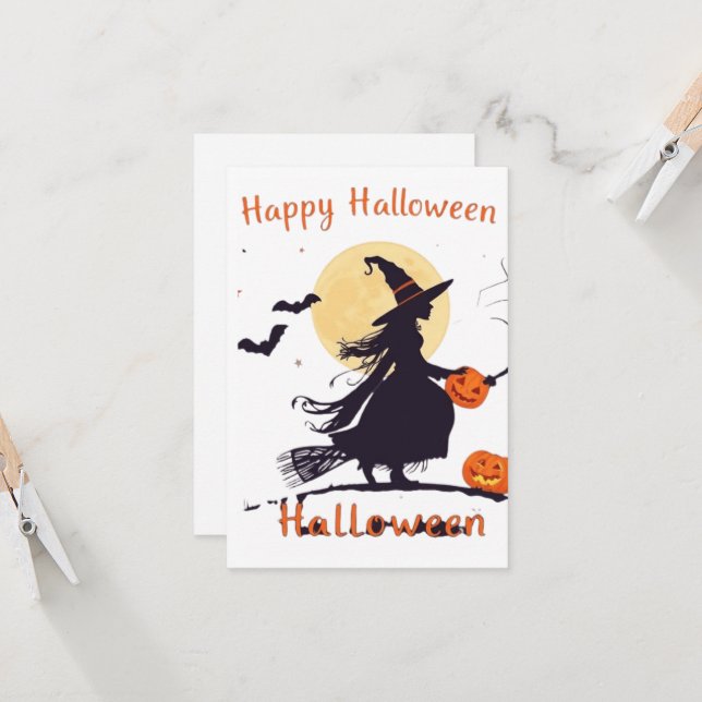 Spooky Halloween Witch Silhouette with Jack-o'-Lan (Fram/Back In Situ)