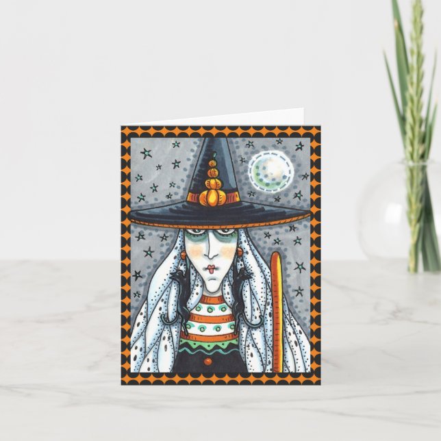 SPOOKY HALLOWEEN WITCH, SVART KARRINGKORT KORT (Framsida)