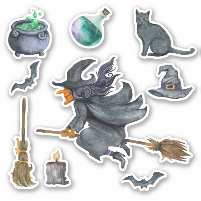 Spooky Halloween Witch Tema Klistermärken (Framsida)