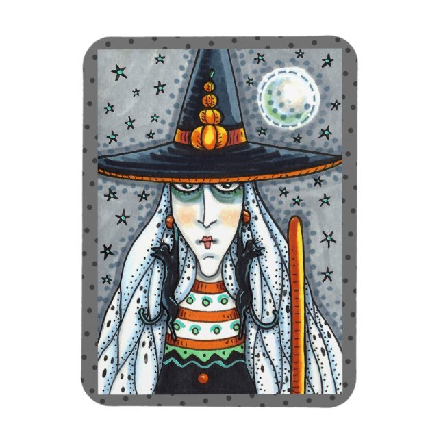 SPOOKY HALLOWEEN WITCH, WEARING BLACK CAT JEWELERY MAGNET (Vertikal)