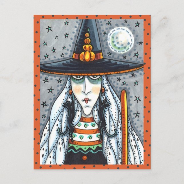 SPOOKY HALLOWEEN WITCH, WEARING BLACK CAT JEWELERY VYKORT (Framsida)