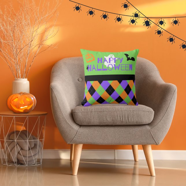 Spooky Happy halloween Argyle Dekorativ kudde (Skapare uppladdad)