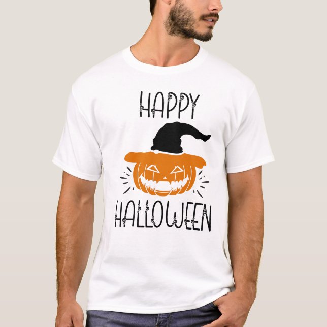 Spooky Happy halloween Döskallar och Pumpkin T Shirt (Framsida)