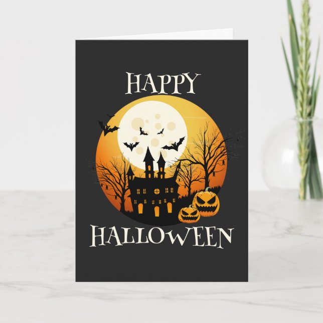 Spooky Happy halloween Haunted House Kort (Framsida)
