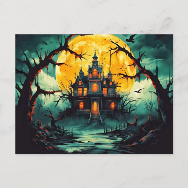 Spooky Happy halloween Haunted House Vykort (Framsida)