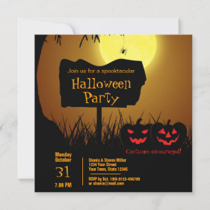 Spooky Happy halloween Jack o lantern Pumpkins Inbjudningar