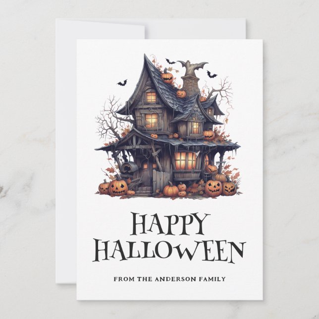 Spooky Happy halloween-kort för vattenfärg Julkort (Framsida)