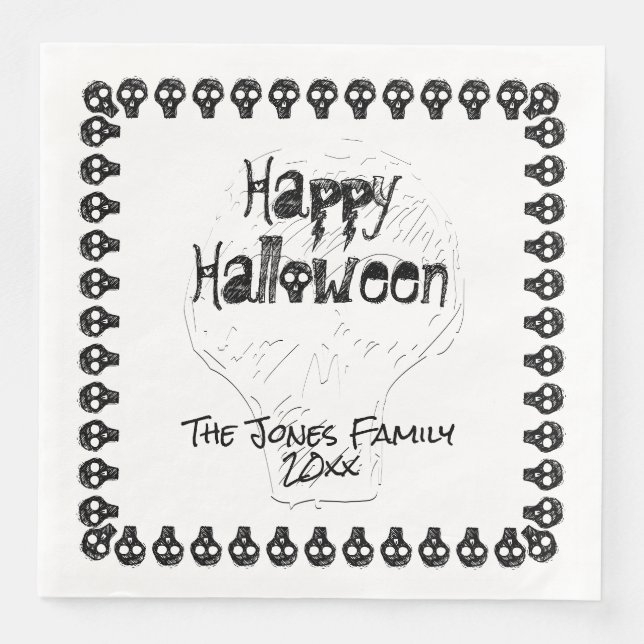Spooky Happy halloween Lettering | Svartvit Pappersservett (Framsida)