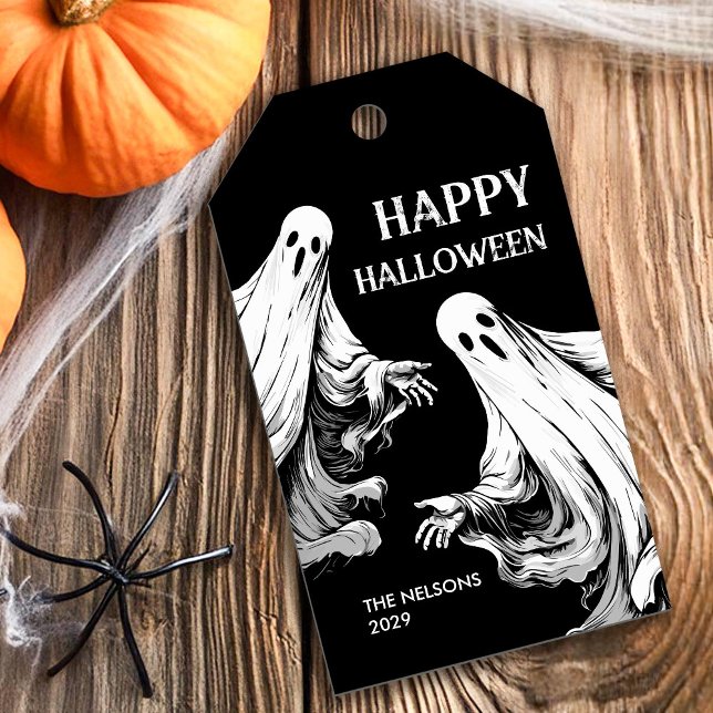 Spooky Happy halloween Party Treat med spöken Presentetikett (Skapare uppladdad)