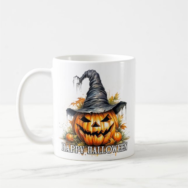 Spooky Happy halloween Pumpkin Kaffemugg (Vänster)