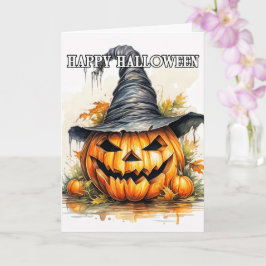 Spooky Happy halloween Pumpkin Witch Kort