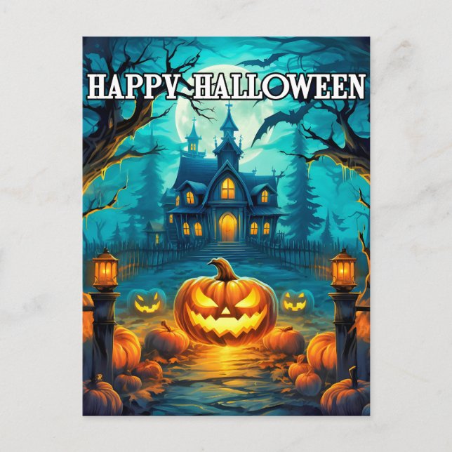 Spooky Happy halloween Pumpkins Vykort (Framsida)