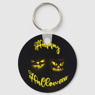 Spooky Happy halloween text eerie pumkin ansikte Nyckelring
