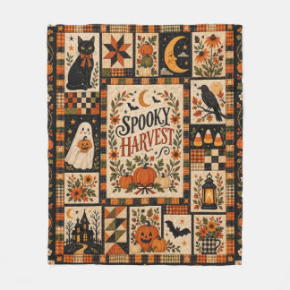 Spooky Harvest Vintage Halloween Patchwork Fleecefilt