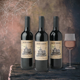 Spooky Haunted Castle Halloween Brew Vinflaska Etikett